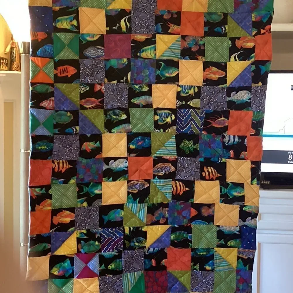 NWT. Hand Crafted Gone Fishing Quilt